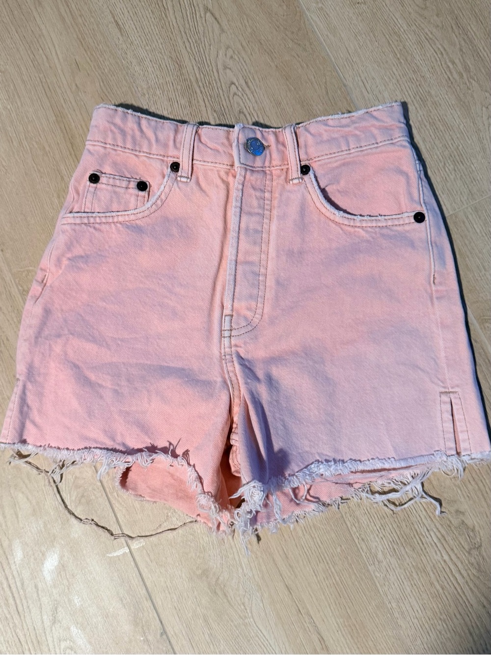 Zara Pink Frayed-Hem Denim Shorts
